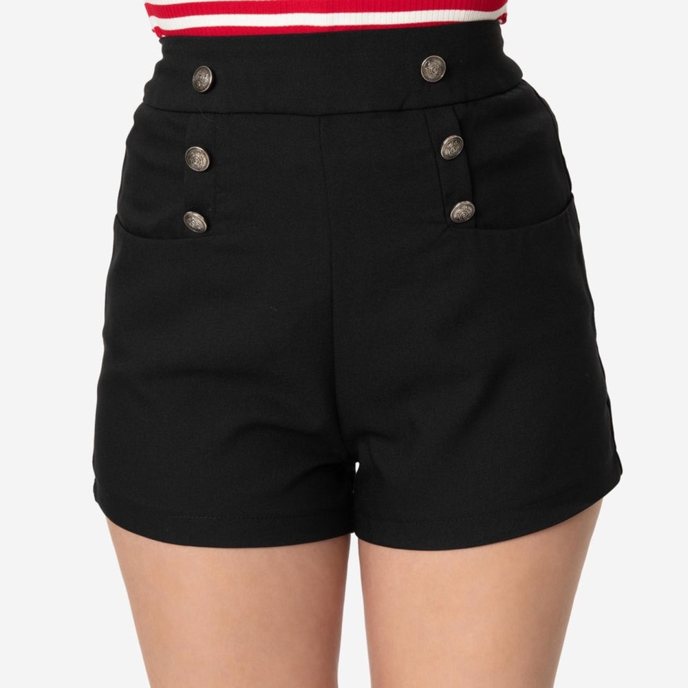 Women's Black Button-Detail Shorts